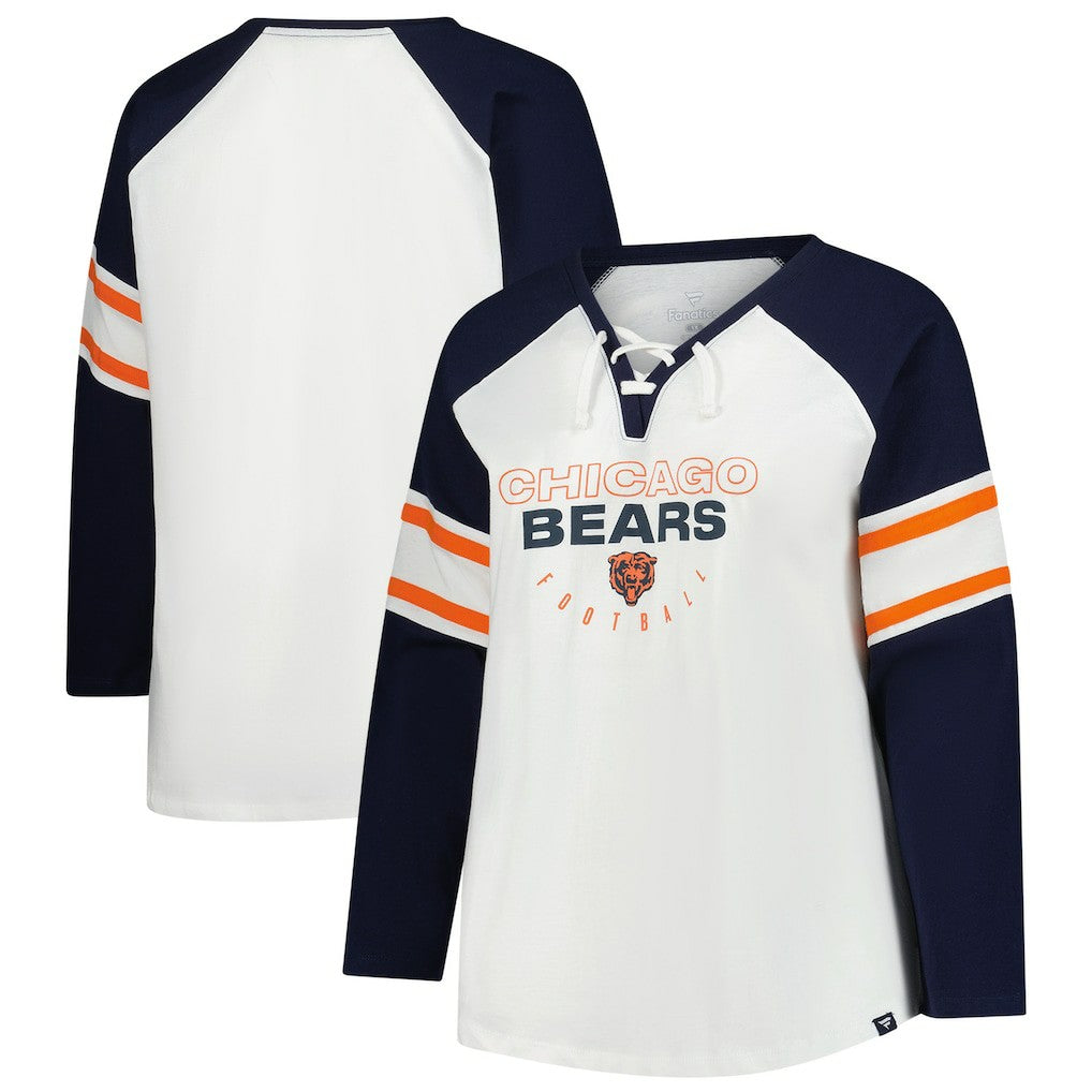 Chicago Bears Women's Plus Size Redzone Lace Up Long Sleeve T-Shirt White
