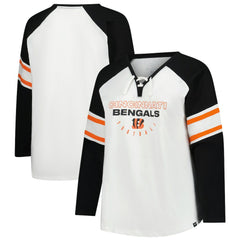 Cincinnati Bengals Women's Plus Size Redzone Lace Up Long Sleeve T-Shirt White