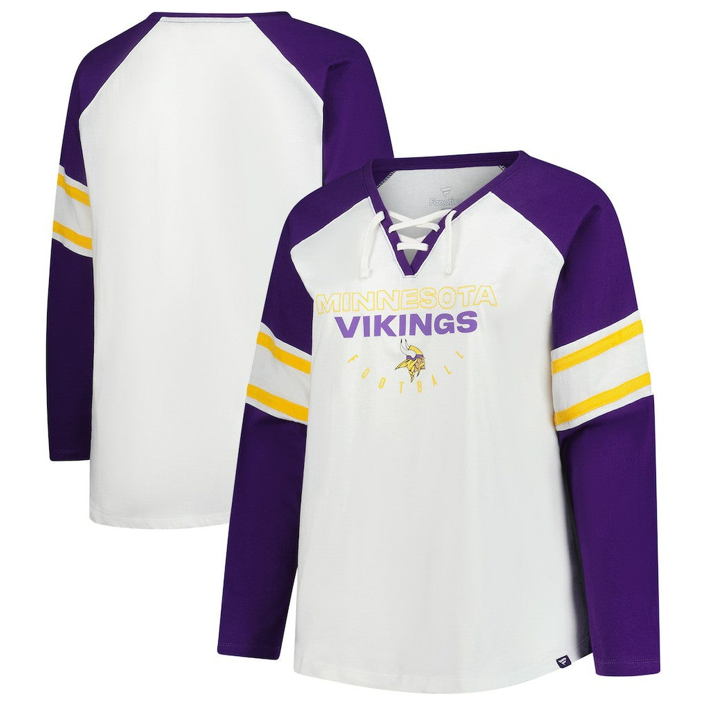 Minnesota Vikings Women's Plus Size Redzone Lace Up Long Sleeve T-Shirt White