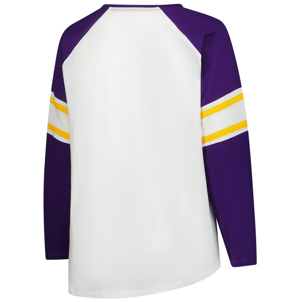 Minnesota Vikings Women's Plus Size Redzone Lace Up Long Sleeve T-Shirt White