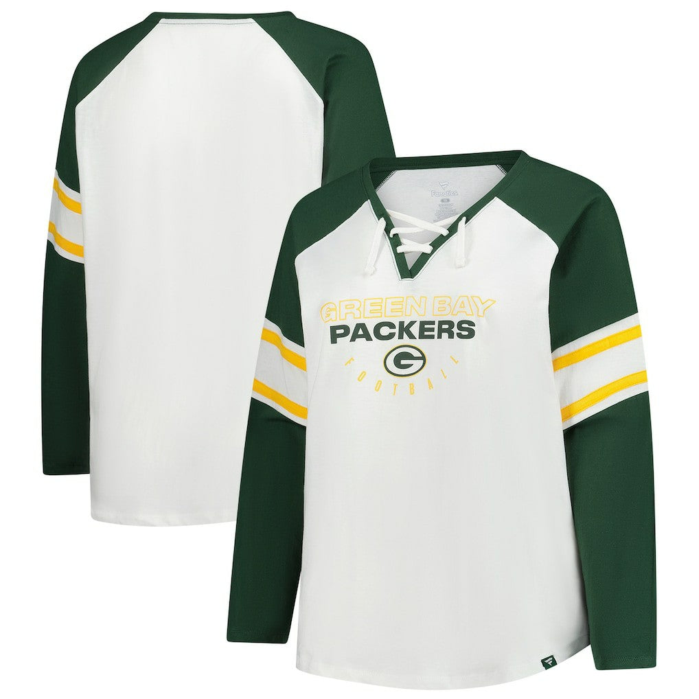 Green Bay Packers Women's Plus Size Redzone Lace Up Long Sleeve T-Shirt White