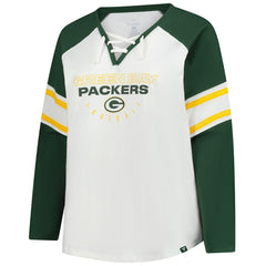 Green Bay Packers Women's Plus Size Redzone Lace Up Long Sleeve T-Shirt White