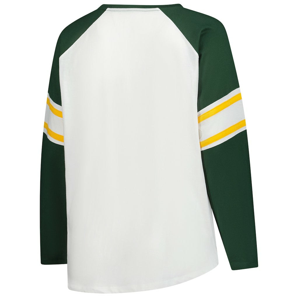 Green Bay Packers Women's Plus Size Redzone Lace Up Long Sleeve T-Shirt White