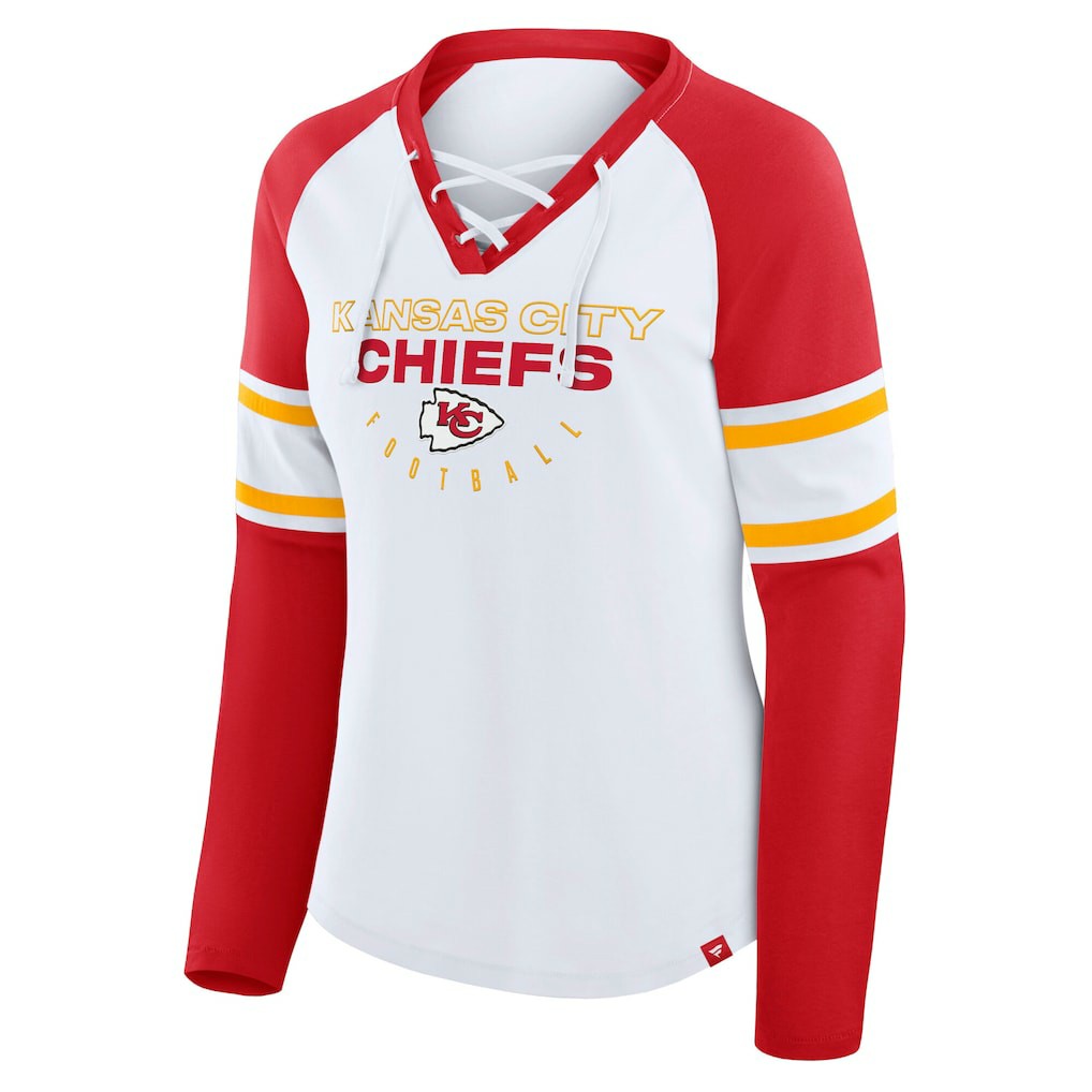 Kansas City Chiefs Women's Plus Size Redzone Lace Up Long Sleeve T-Shirt White