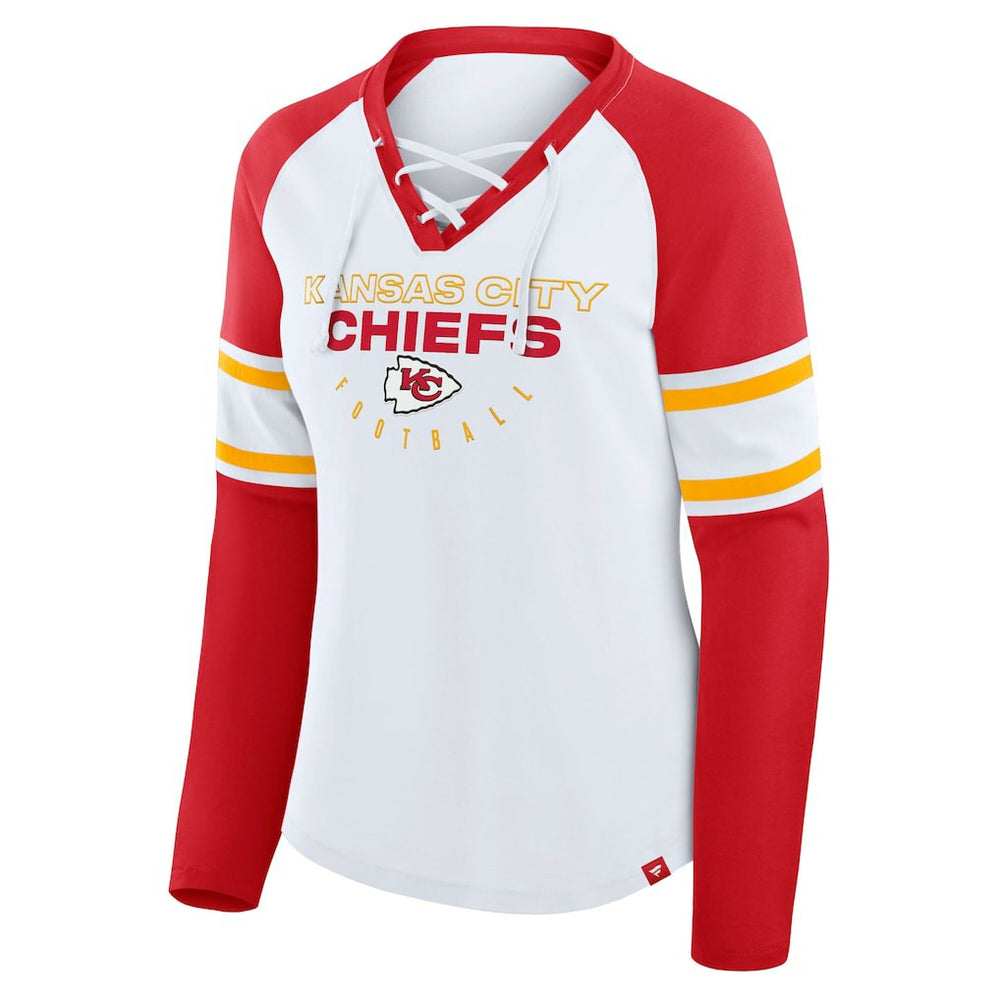 Kansas City Chiefs Women's Plus Size Redzone Lace Up Long Sleeve T-Shirt White
