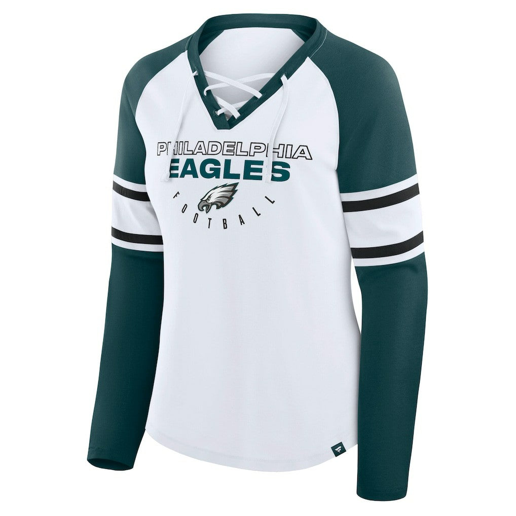 Philadelphia Eagles Women's Plus Size Redzone Lace Up Long Sleeve T-Shirt White