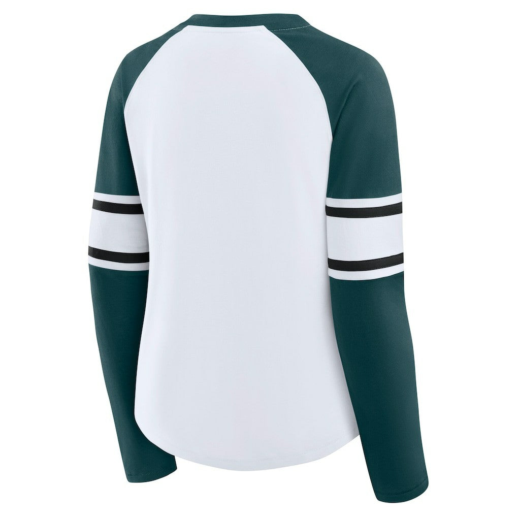 Philadelphia Eagles Women's Plus Size Redzone Lace Up Long Sleeve T-Shirt White