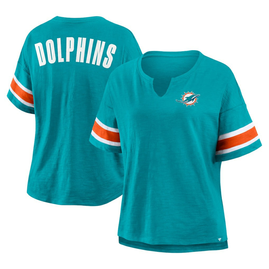 Miami Dolphins Women's Plus Size Redzone Notch Neck T-Shirt Aqua