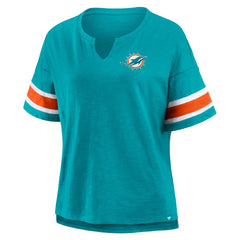 Miami Dolphins Women's Plus Size Redzone Notch Neck T-Shirt Aqua