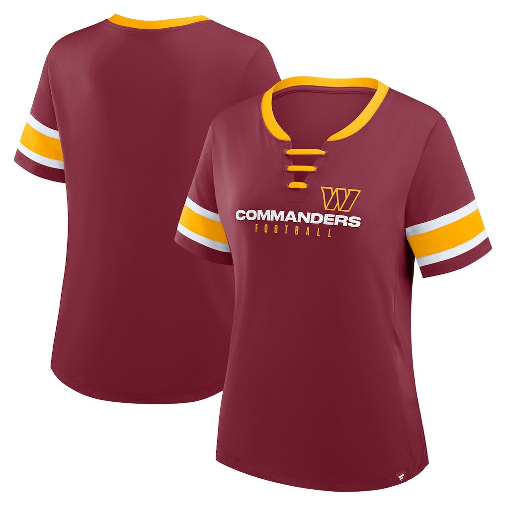 Washington Commanders Women's Plus Size Red Zone Athena Lace-Up V-Notch Neck T-Shirt Burgundy