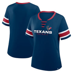 Houston Texans Women's Plus Size Red Zone Athena Lace-Up V-Notch Neck T-Shirt Navy