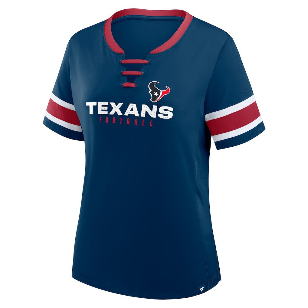 Houston Texans Women's Plus Size Red Zone Athena Lace-Up V-Notch Neck T-Shirt Navy