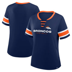 Denver Broncos Women's Plus Size Red Zone Athena Lace-Up V-Notch Neck T-Shirt Navy
