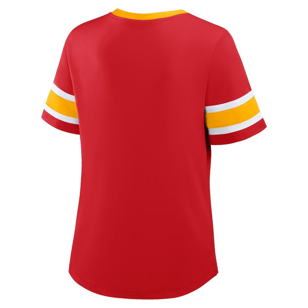 Kansas City Chiefs Women's Plus Size Red Zone Athena Lace-Up V-Notch Neck T-Shirt Red