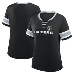 Las Vegas Raiders Women's Plus Size Red Zone Athena Lace-Up V-Notch Neck T-Shirt Black