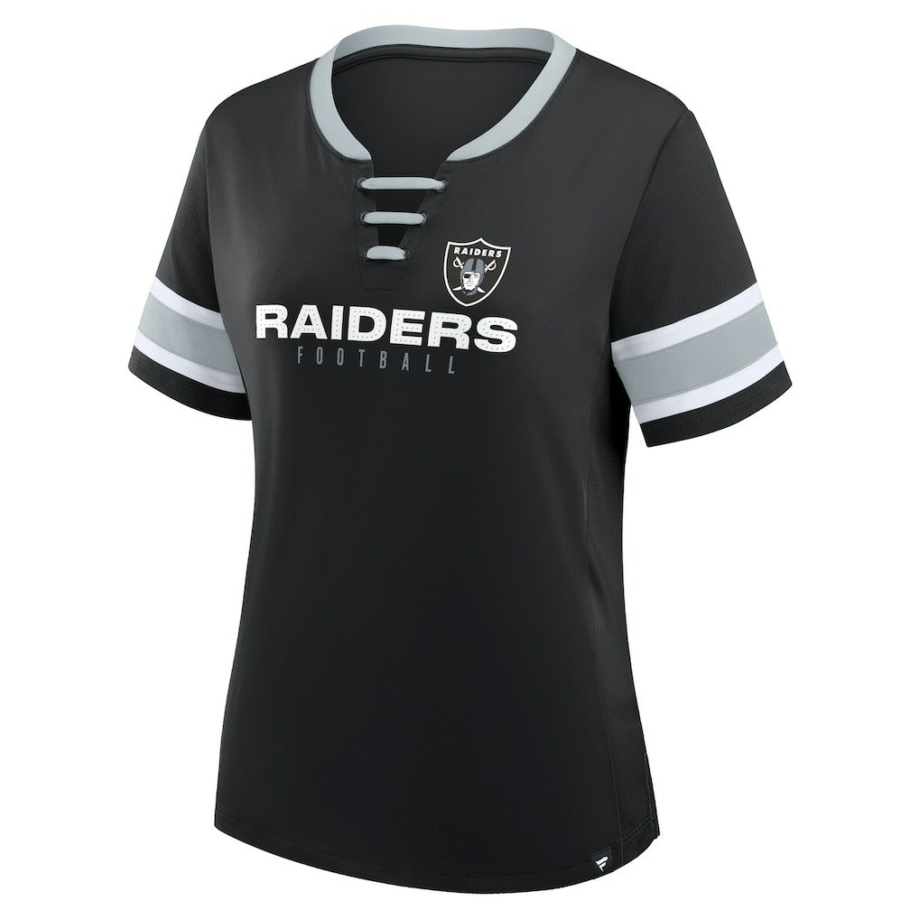 Las Vegas Raiders Women's Plus Size Red Zone Athena Lace-Up V-Notch Neck T-Shirt Black