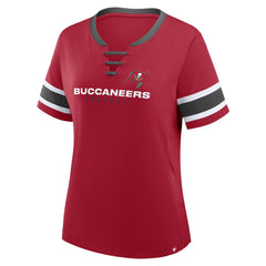 Tampa Bay Buccaneers Women's Plus Size Red Zone Athena Lace-Up V-Notch Neck T-Shirt Red