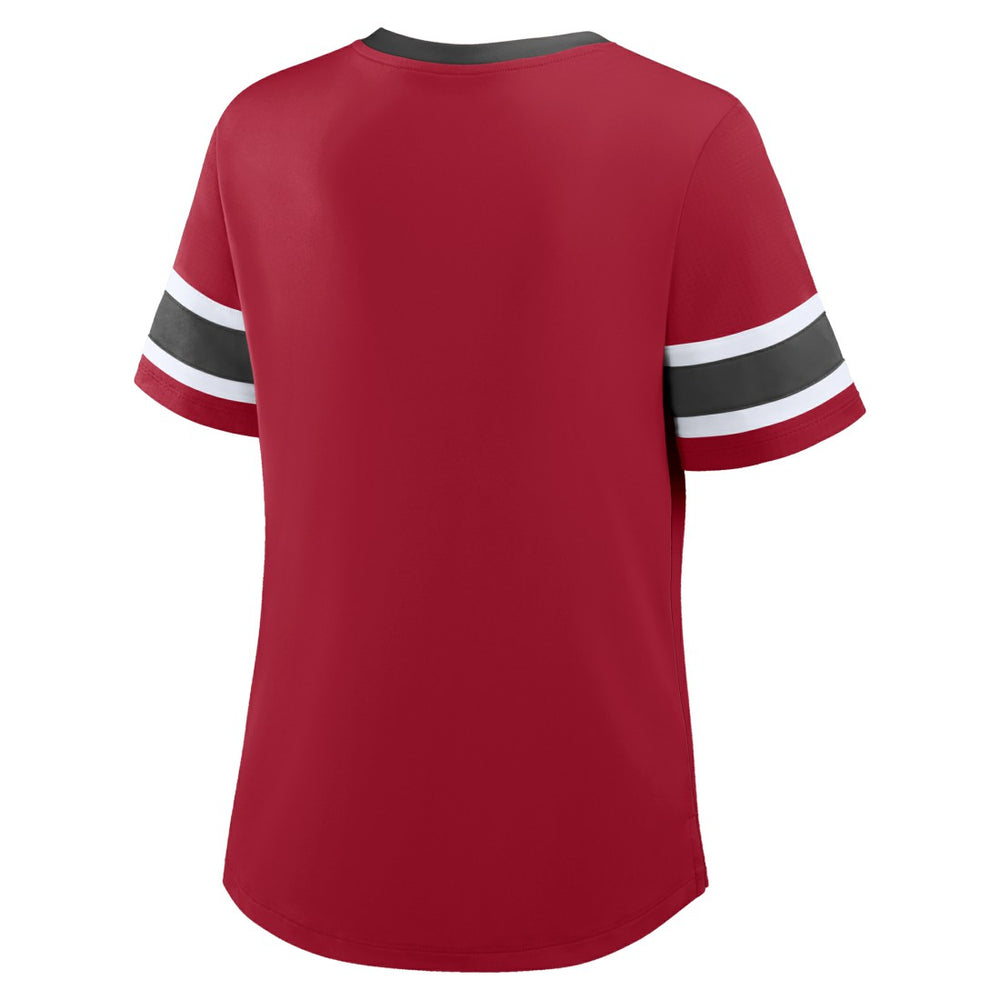 Tampa Bay Buccaneers Women's Plus Size Red Zone Athena Lace-Up V-Notch Neck T-Shirt Red
