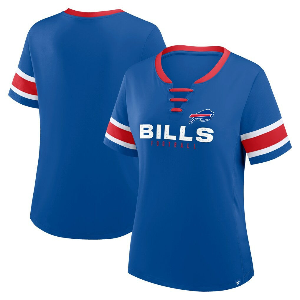 Buffalo Bills Women's Plus Size Red Zone Athena Lace-Up V-Notch Neck T-Shirt Royal