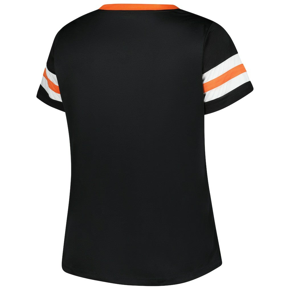 Cincinnati Bengals Women's Plus Size Red Zone Athena Lace-Up V-Notch Neck T-Shirt Black