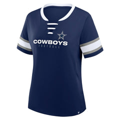 Dallas Cowboys Women's Plus Size Red Zone Athena Lace-Up V-Notch Neck T-Shirt Navy