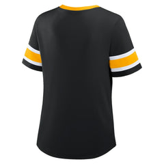 Pittsburgh Steelers Women's Plus Size Red Zone Athena Lace-Up V-Notch Neck T-Shirt Black