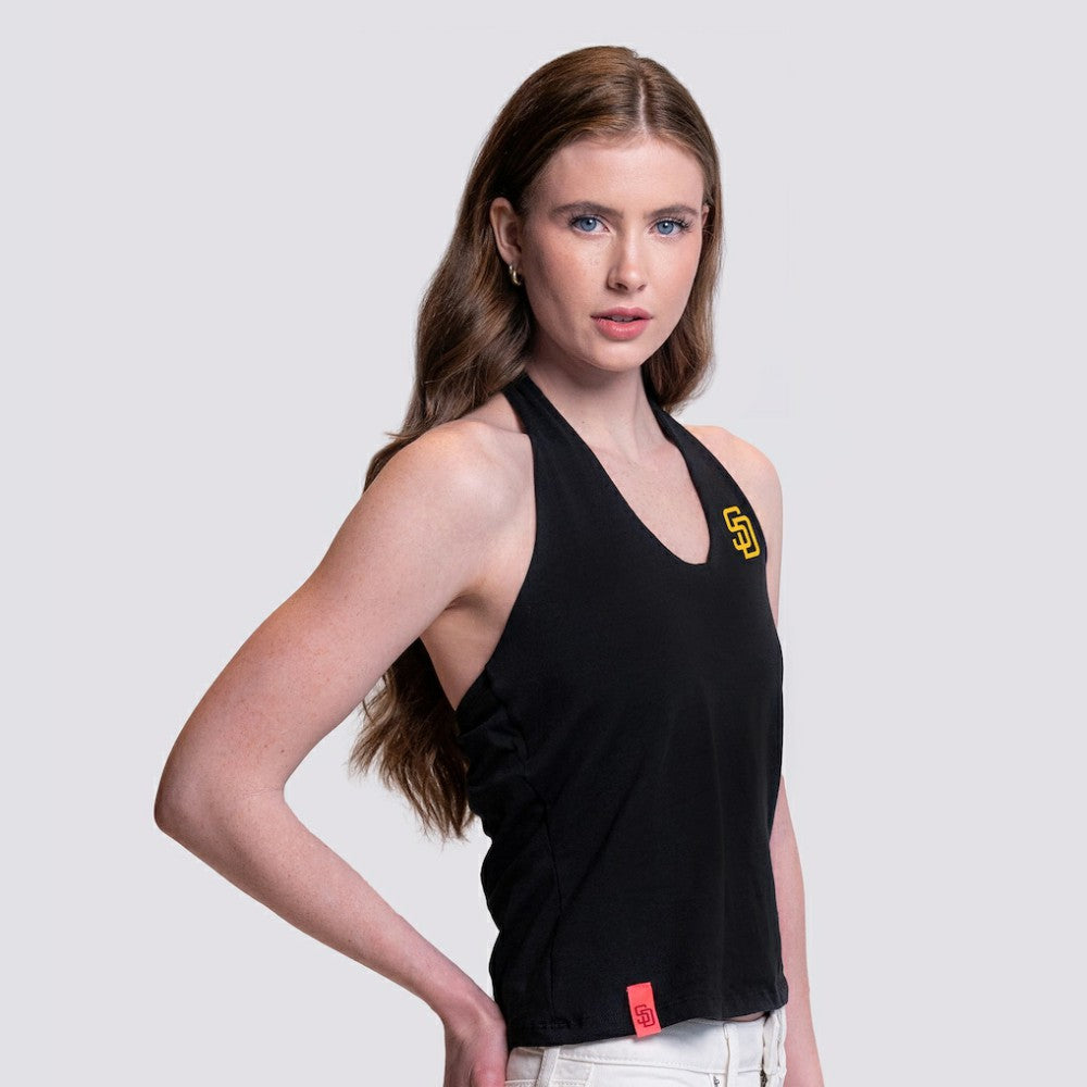 San Diego Padres Lusso Women's Noelle V-Neck Tank Top - Black Tanks