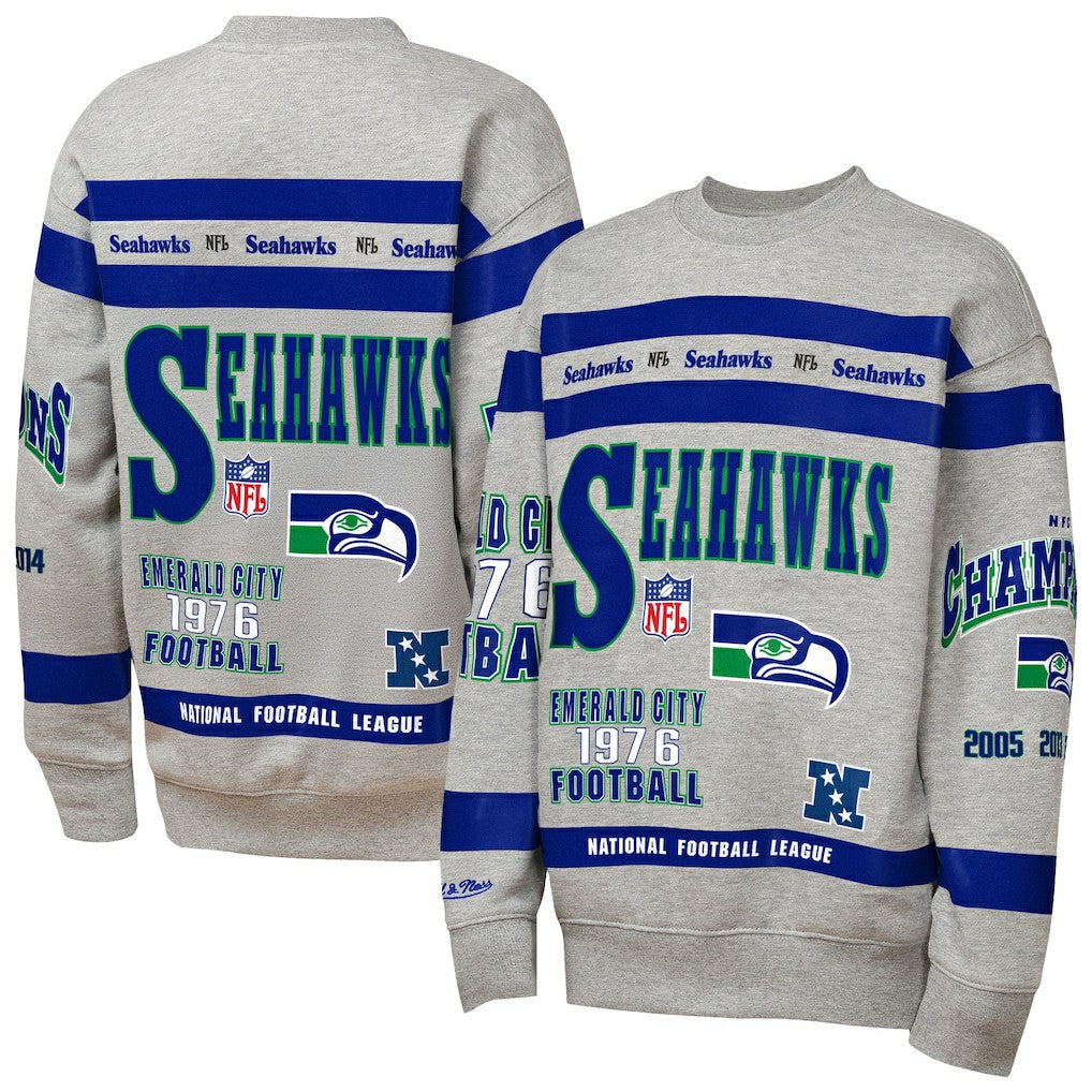 Seattle Seahawks Youth Throwback All-Over Print Fleece Sweatshirt Gray