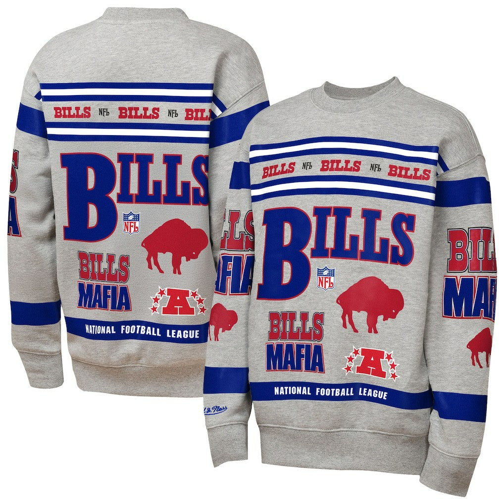 Buffalo Bills Youth Throwback All-Over Print Fleece Sweatshirt Gray