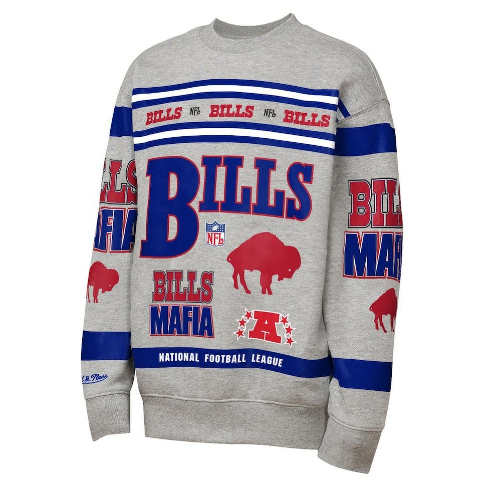 Buffalo Bills Youth Throwback All-Over Print Fleece Sweatshirt Gray