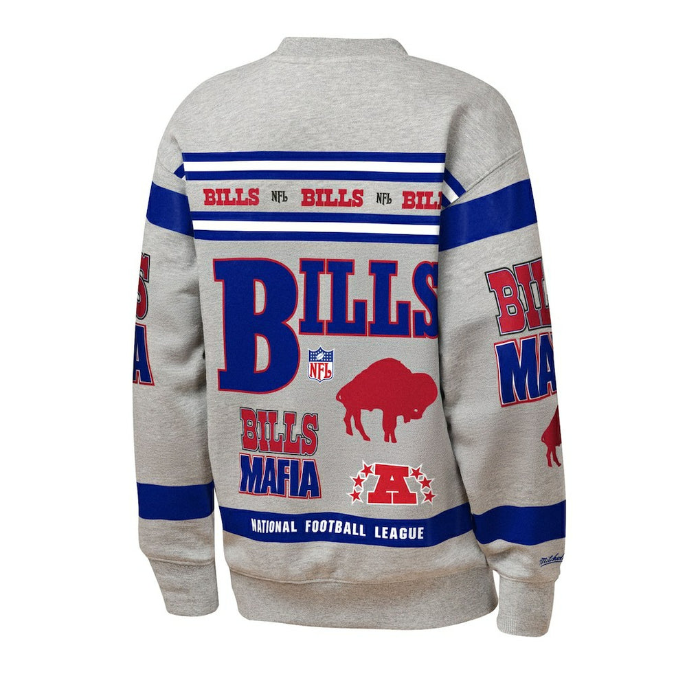 Buffalo Bills Youth Throwback All-Over Print Fleece Sweatshirt Gray