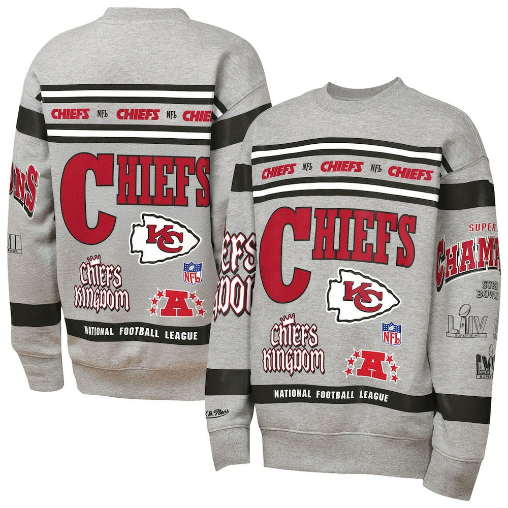 Kansas City Chiefs Youth Throwback All-Over Print Fleece Sweatshirt Gray