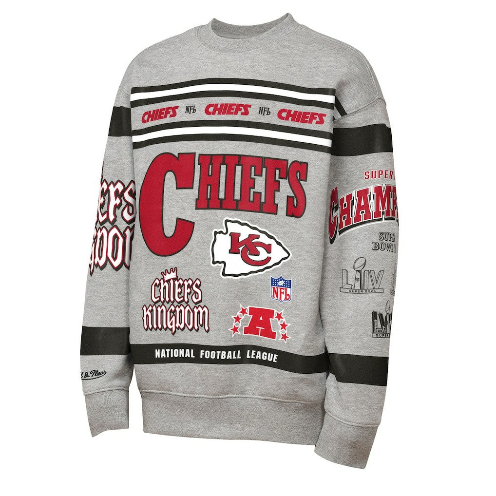 Kansas City Chiefs Youth Throwback All-Over Print Fleece Sweatshirt Gray