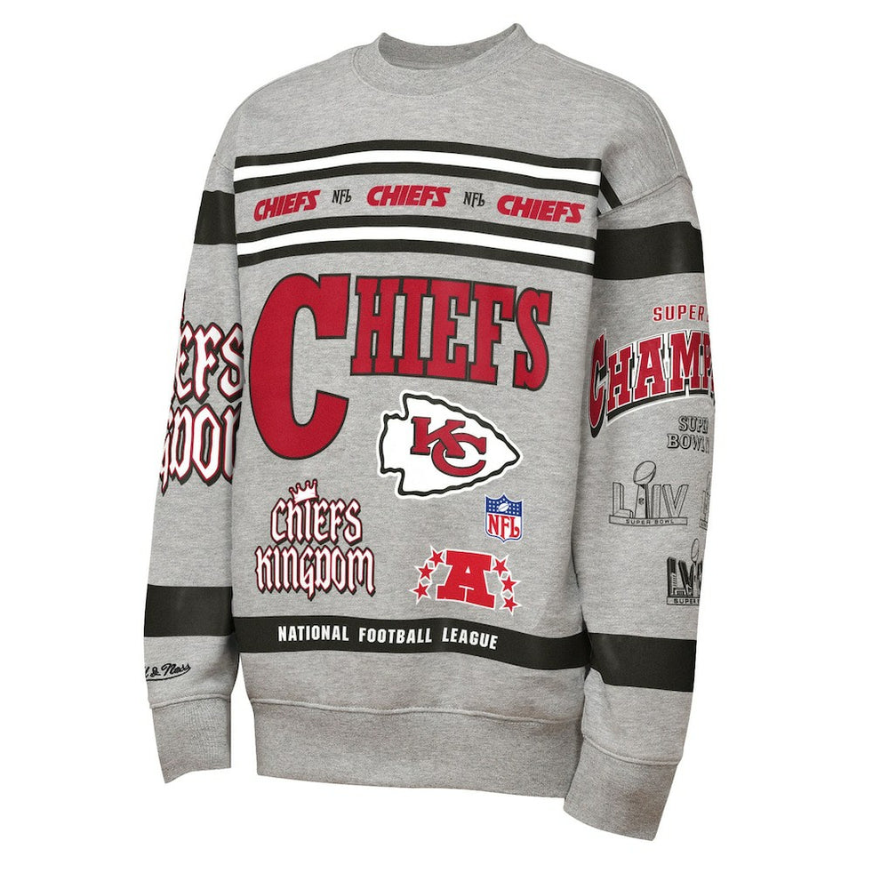 Kansas City Chiefs Youth Throwback All-Over Print Fleece Sweatshirt Gray