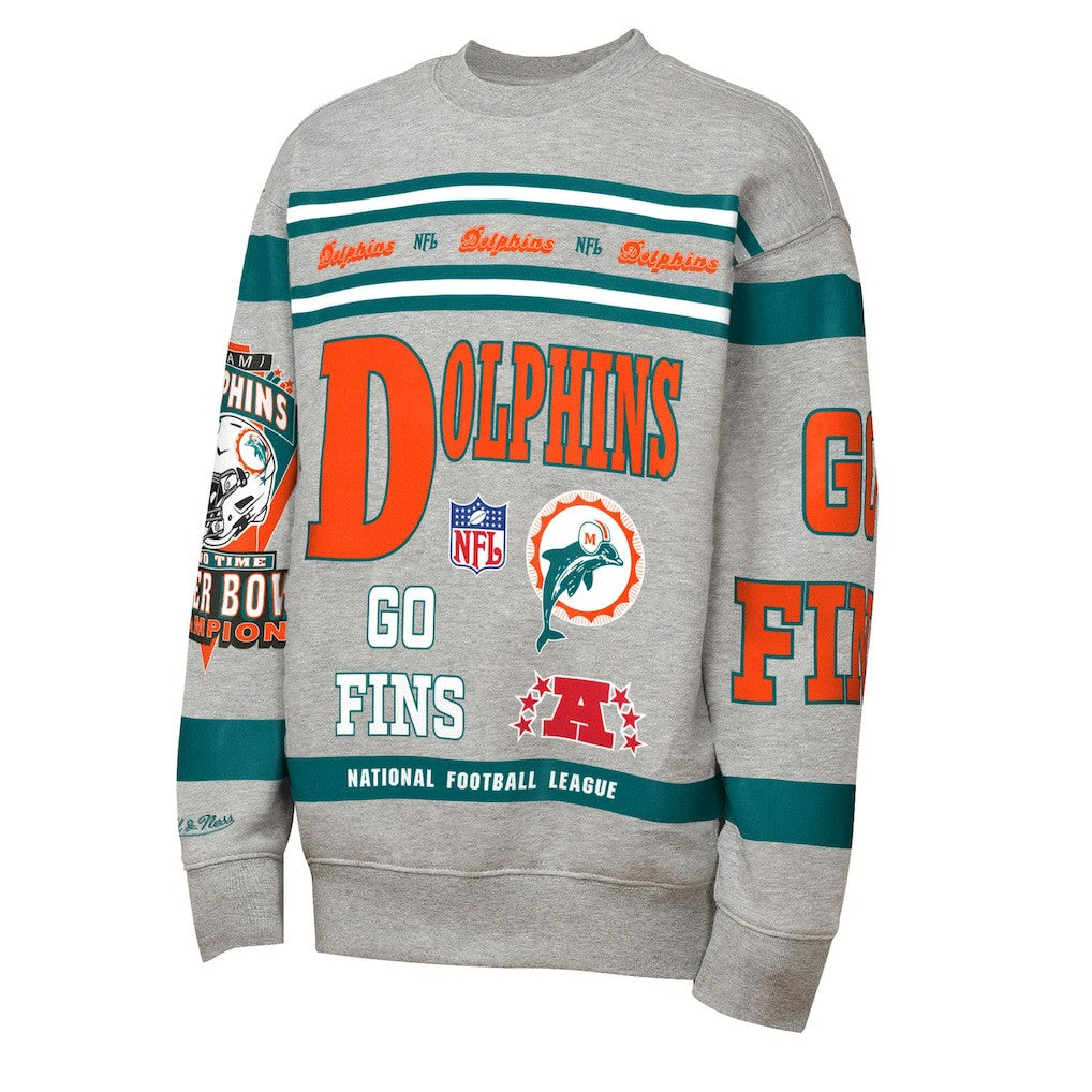 Miami Dolphins Youth Throwback All-Over Print Fleece Sweatshirt Gray