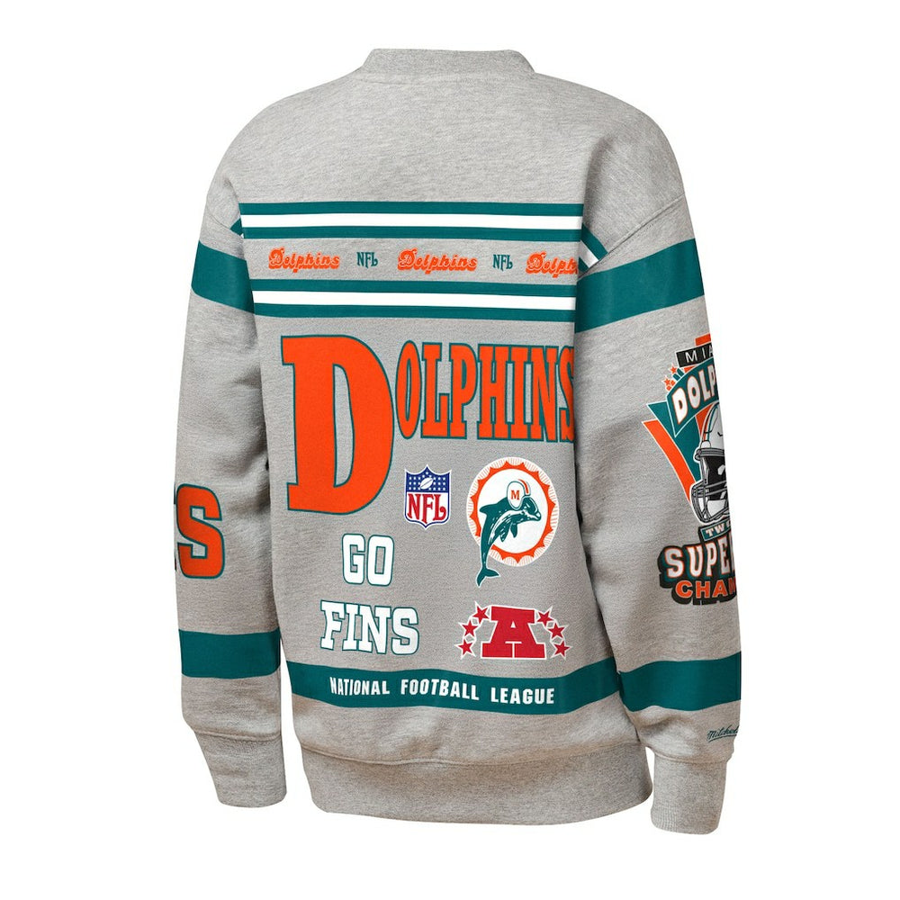 Miami Dolphins Youth Throwback All-Over Print Fleece Sweatshirt Gray