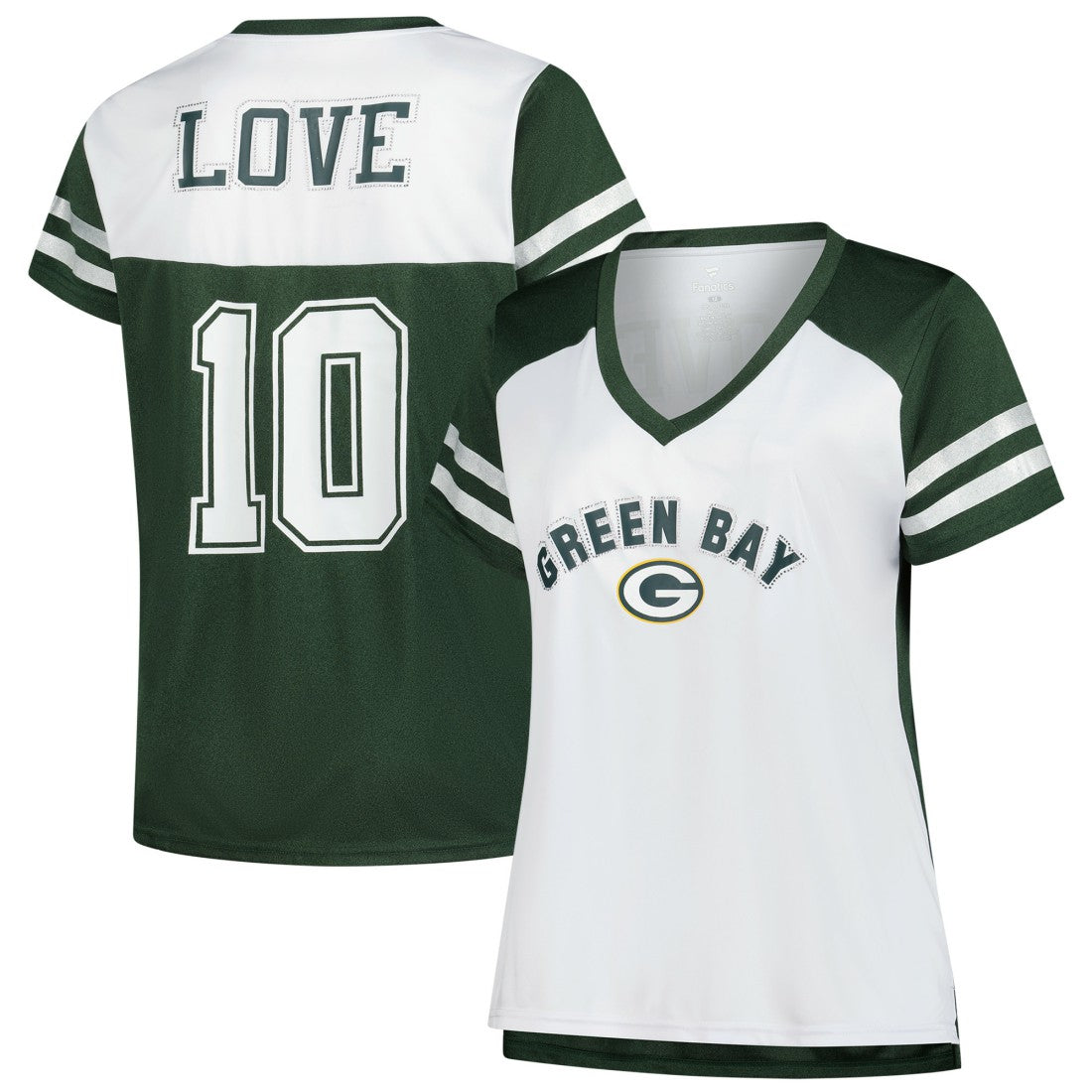 Jordan Love Green Bay Packers Women's Plus Size Bling V-Neck T-Shirt White