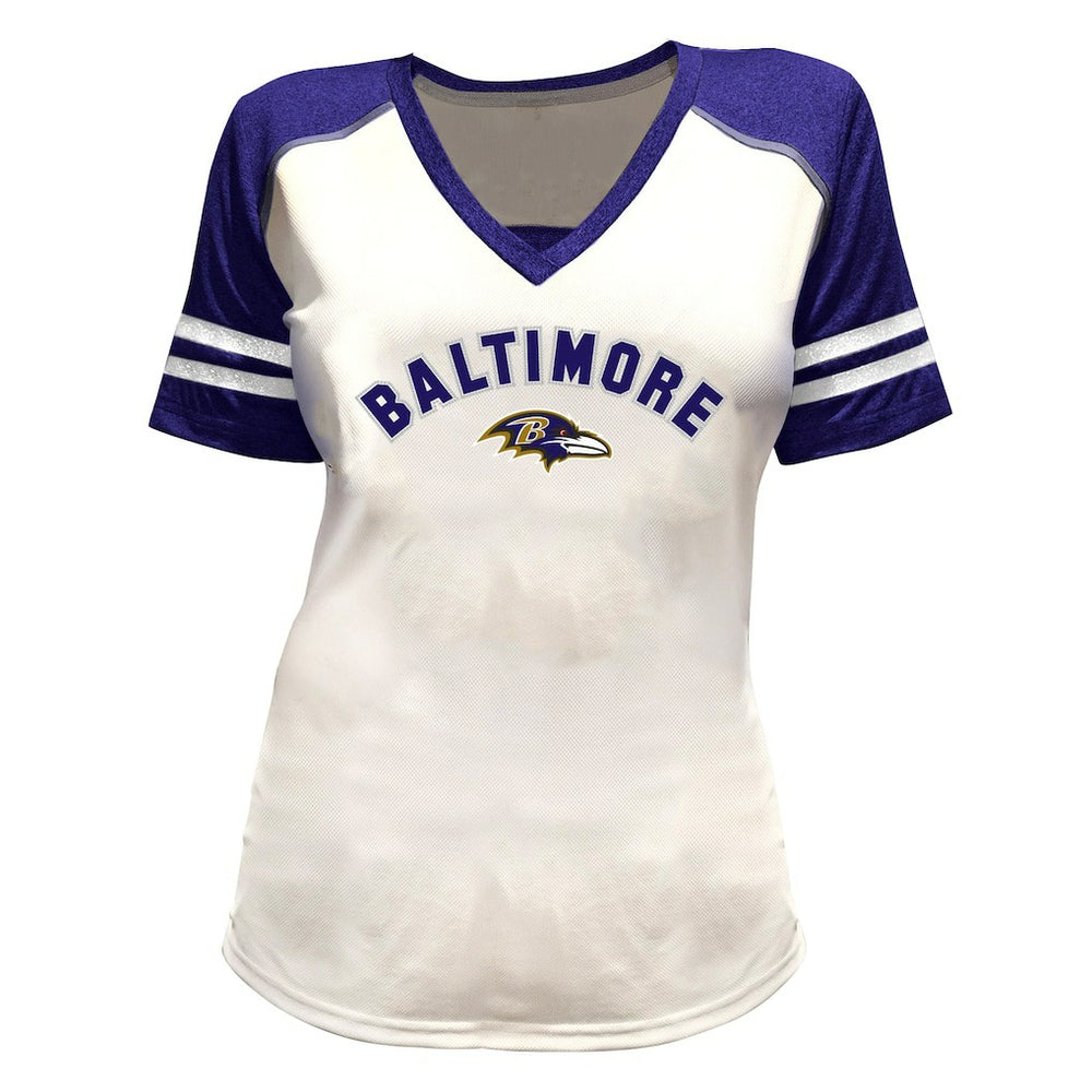Lamar Jackson Baltimore Ravens Women's Plus Size Bling V-Neck T-Shirt White