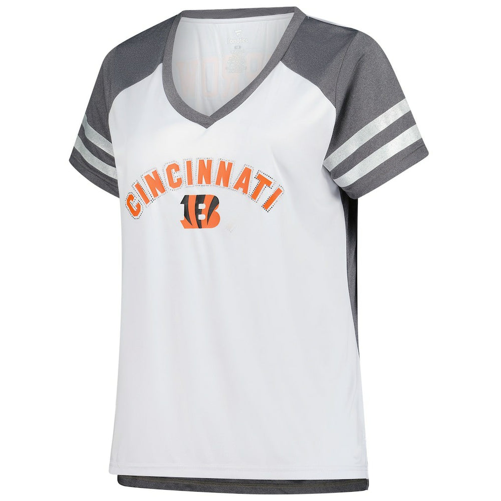 Joe Burrow Cincinnati Bengals Women's Plus Size Bling V-Neck T-Shirt White