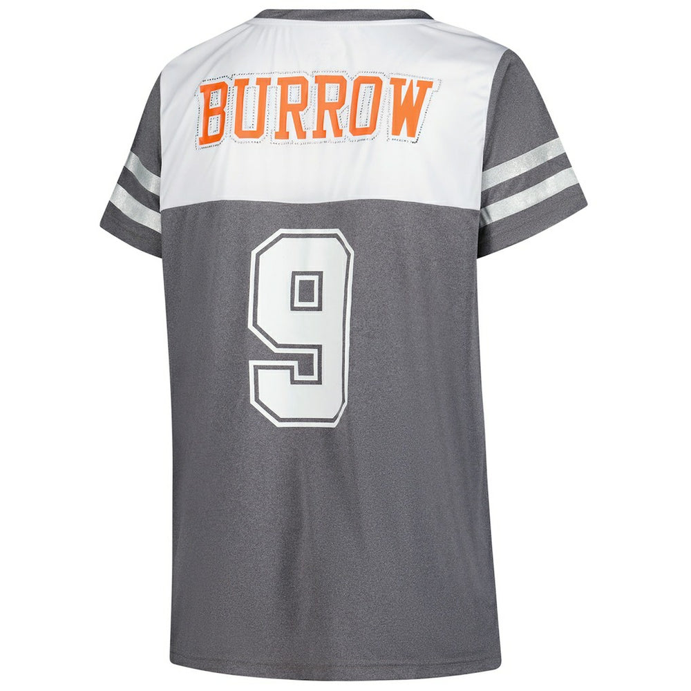 Joe Burrow Cincinnati Bengals Women's Plus Size Bling V-Neck T-Shirt White