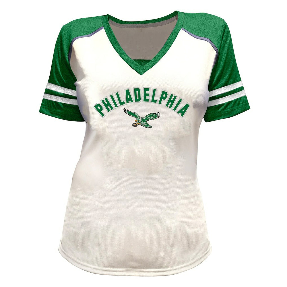 Saquon Barkley Philadelphia Eagles Women's Plus Size Bling V-Neck T-Shirt White