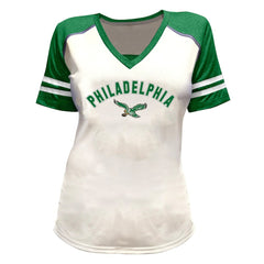 Saquon Barkley Philadelphia Eagles Women's Plus Size Bling V-Neck T-Shirt White