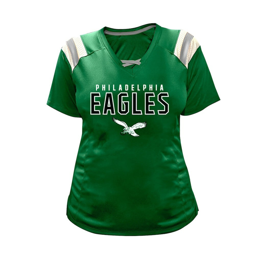 Saquon Barkley Philadelphia Eagles Women's Plus Size Name & Number Raglan Lace V-Neck T-Shirt Kelly Green