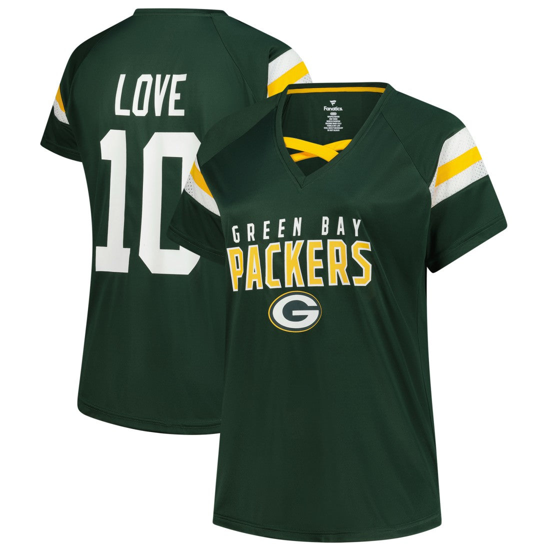 Jordan Love Green Bay Packers Women's Plus Size Name & Number Raglan Lace V-Neck T-Shirt Green