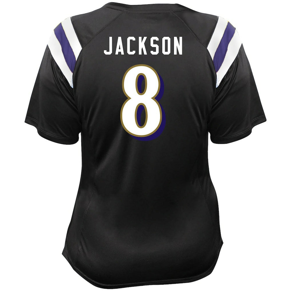 Lamar Jackson Baltimore Ravens Women's Plus Size Name & Number Raglan Lace V-Neck T-Shirt Black