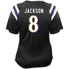 Lamar Jackson Baltimore Ravens Women's Plus Size Name & Number Raglan Lace V-Neck T-Shirt Black