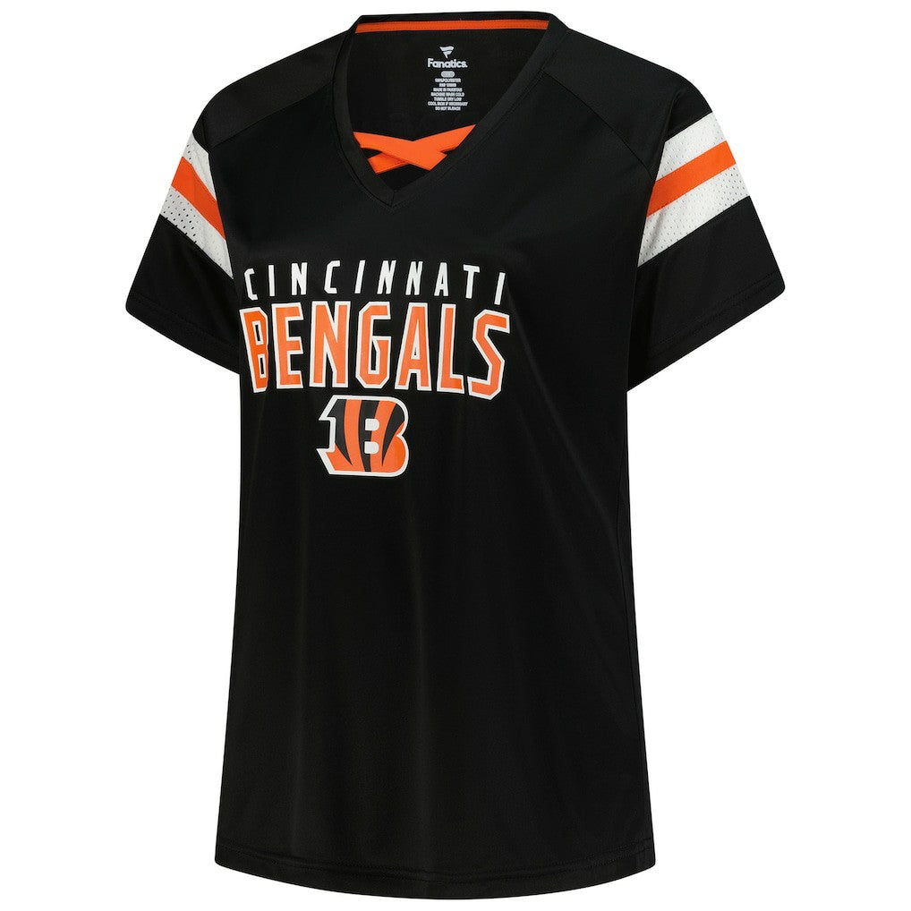 Joe Burrow Cincinnati Bengals Women's Plus Size Name & Number Raglan Lace V-Neck T-Shirt Black