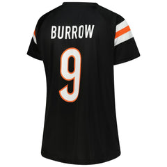 Joe Burrow Cincinnati Bengals Women's Plus Size Name & Number Raglan Lace V-Neck T-Shirt Black