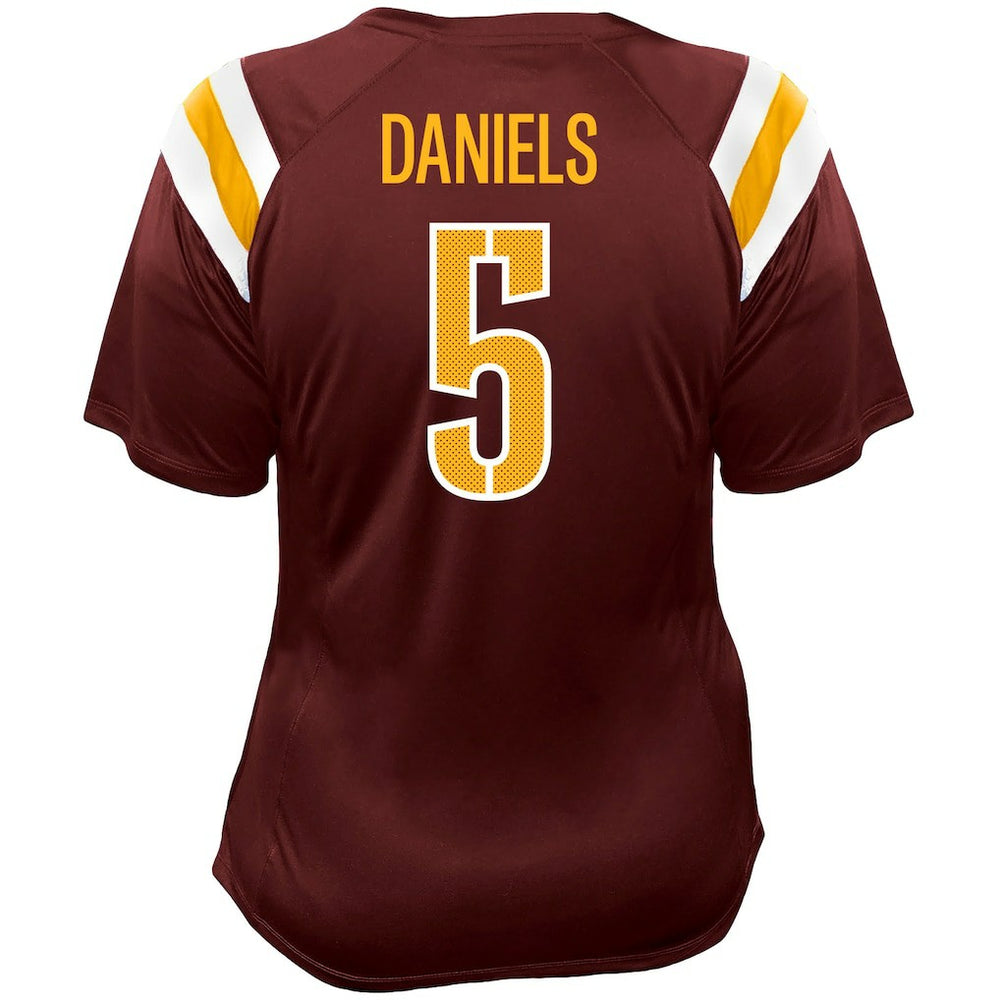 Jayden Daniels Washington Commanders Women's Plus Size Name & Number Raglan Lace V-Neck T-Shirt Burgundy