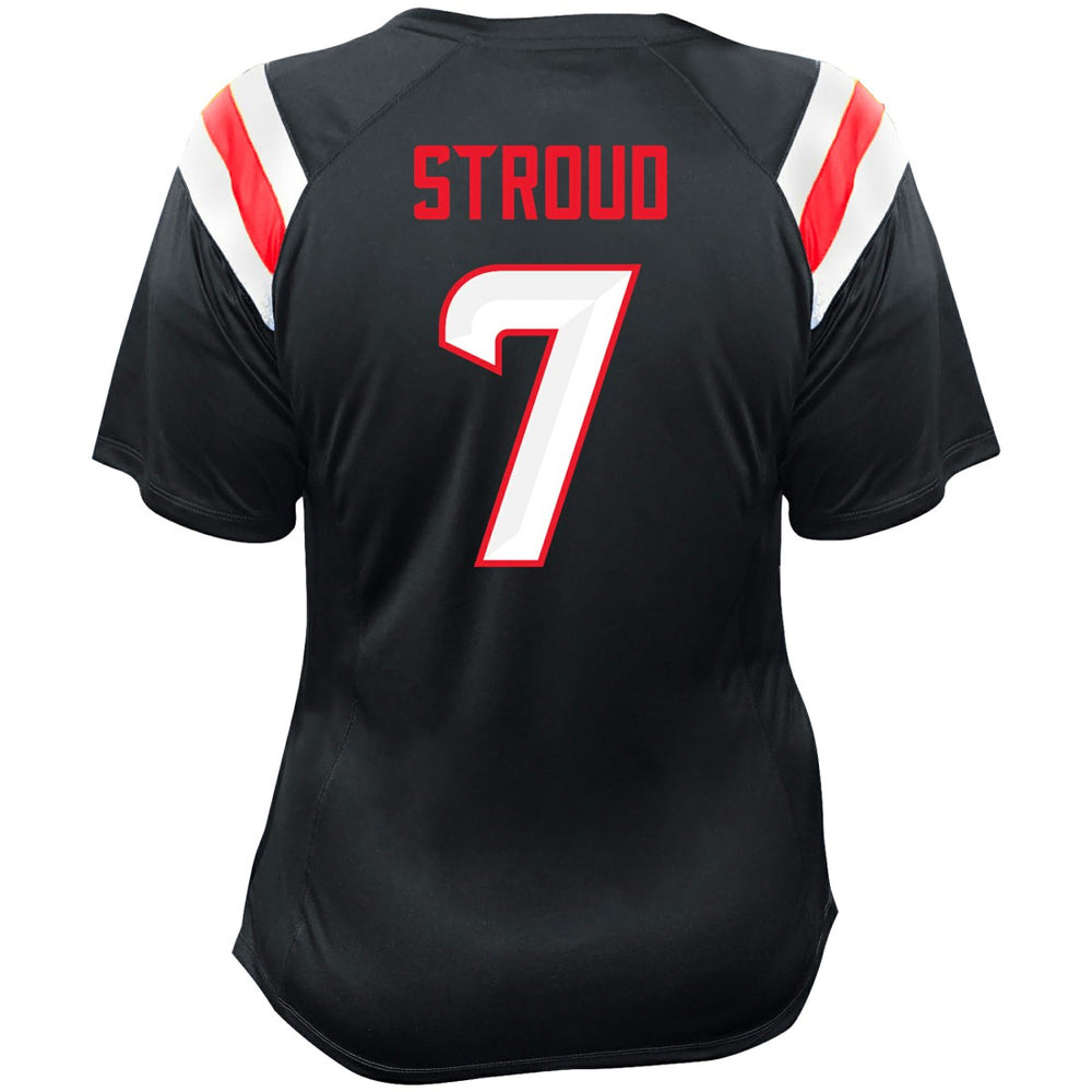 C.J. Stroud Houston Texans Women's Plus Size Name & Number Raglan Lace V-Neck T-Shirt Navy